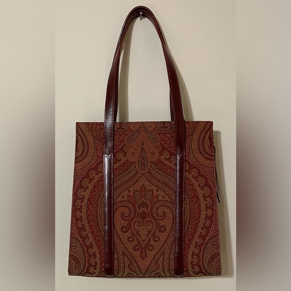 Etro Authentic Vintage Milano Red & Brown Fabric Paisley Tote Bag - Picture 2 of 15